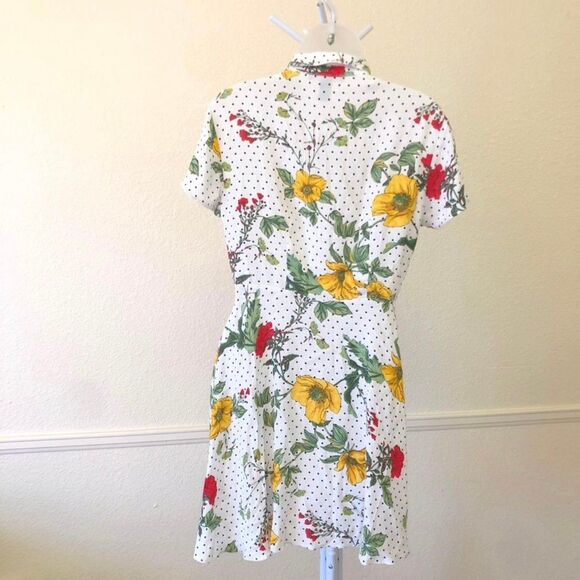 Floral polkadog collared button up down shirt  dress (belt not included) - Picture 2 of 3